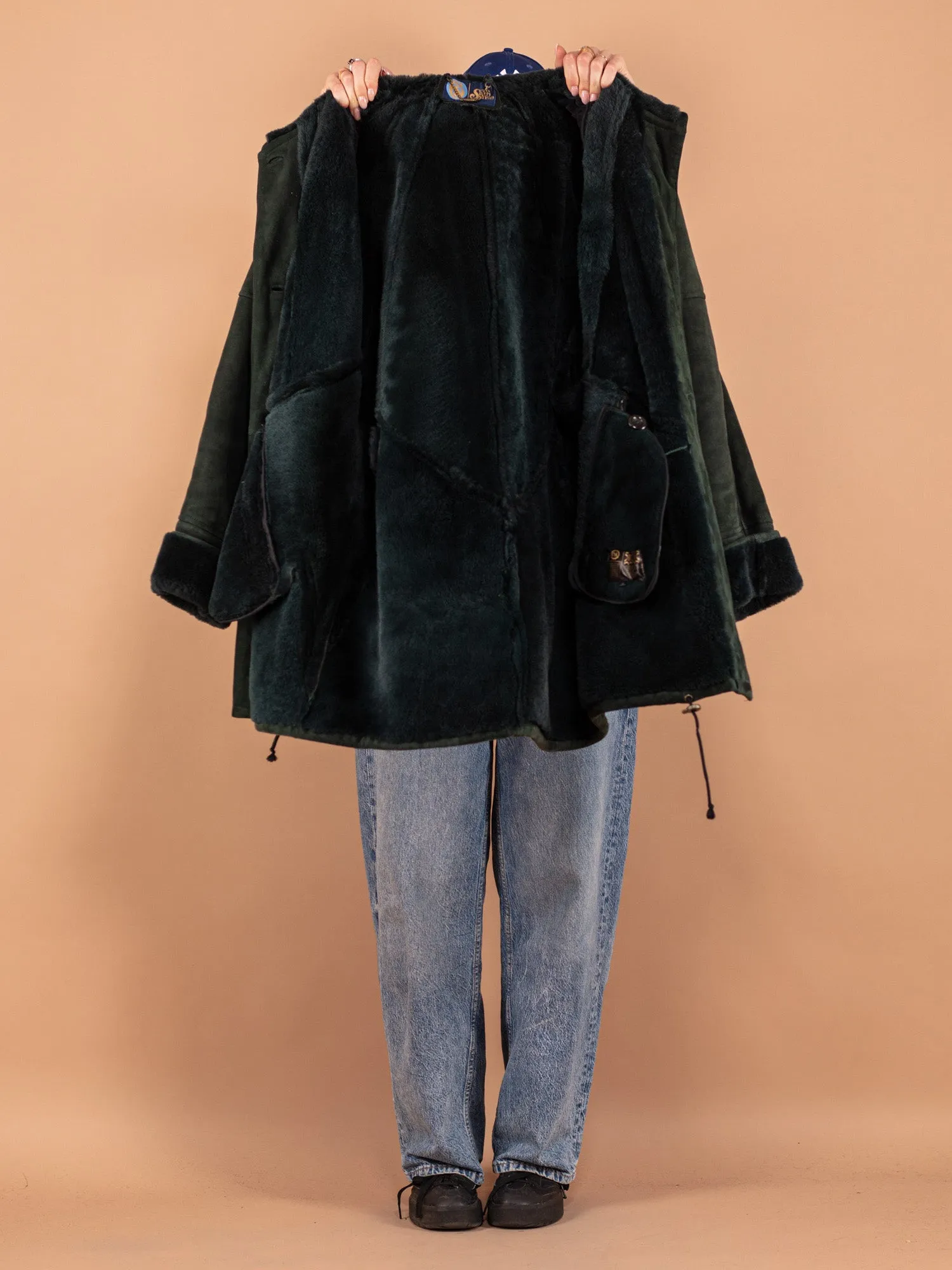 Vintage 80's Women Sheepskin Coat in Green