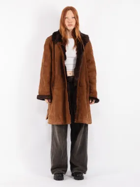 Vintage 80's Women Sheepskin Shearling Coat in Brown