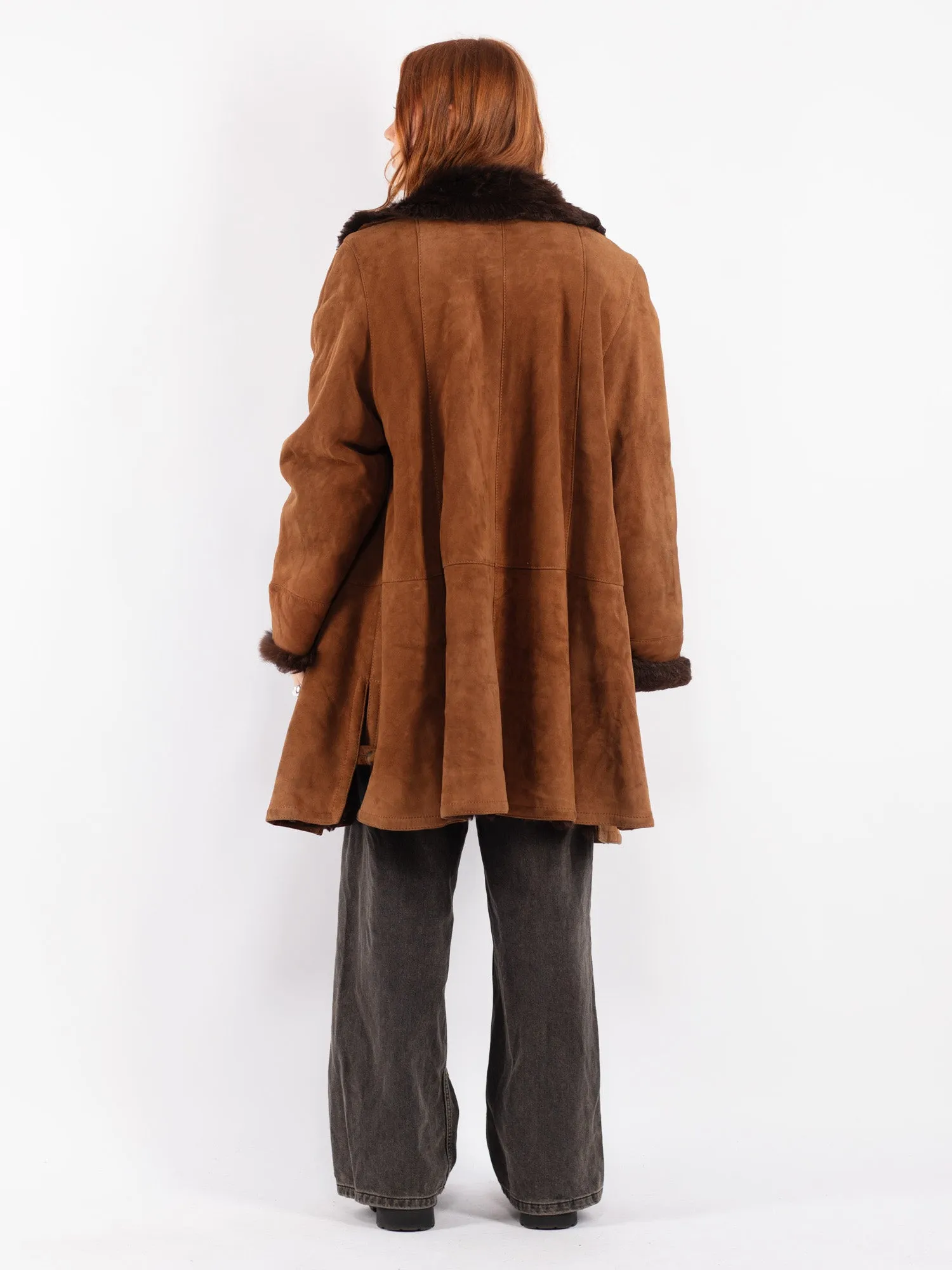 Vintage 80's Women Sheepskin Shearling Coat in Brown