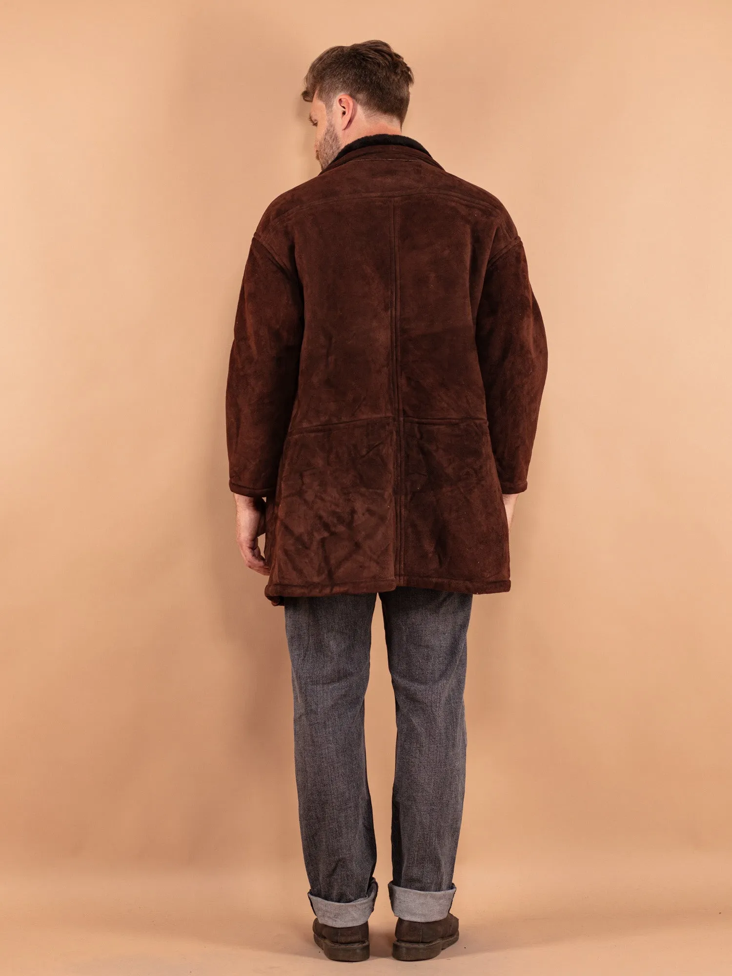 Vintage 90's Men Sheepskin Coat in Brown