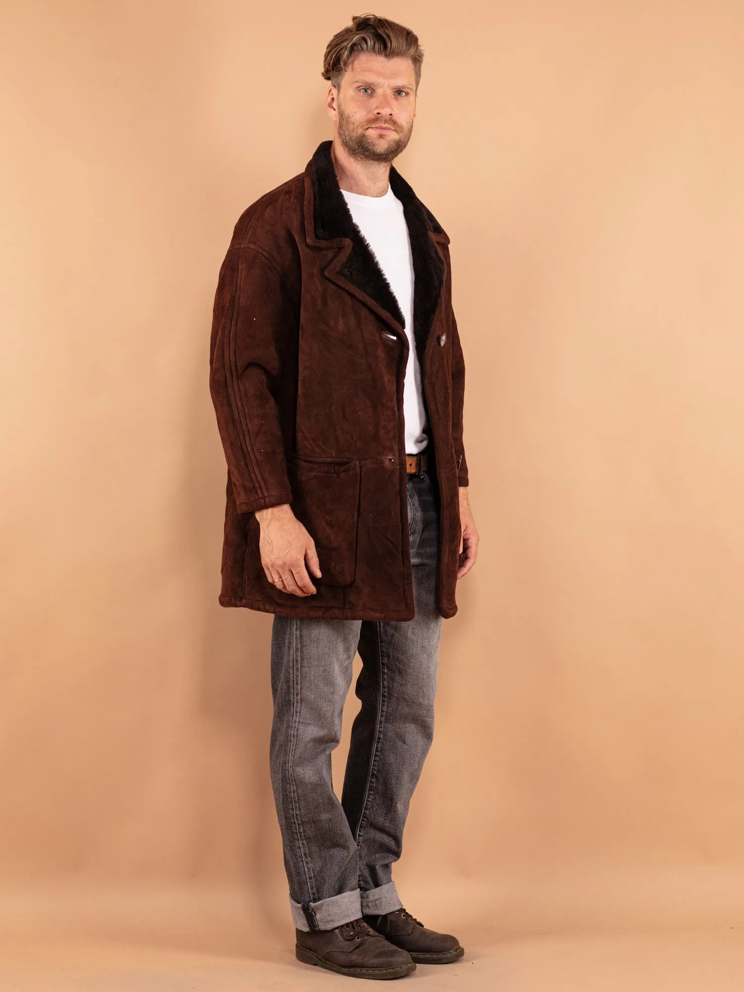 Vintage 90's Men Sheepskin Coat in Brown