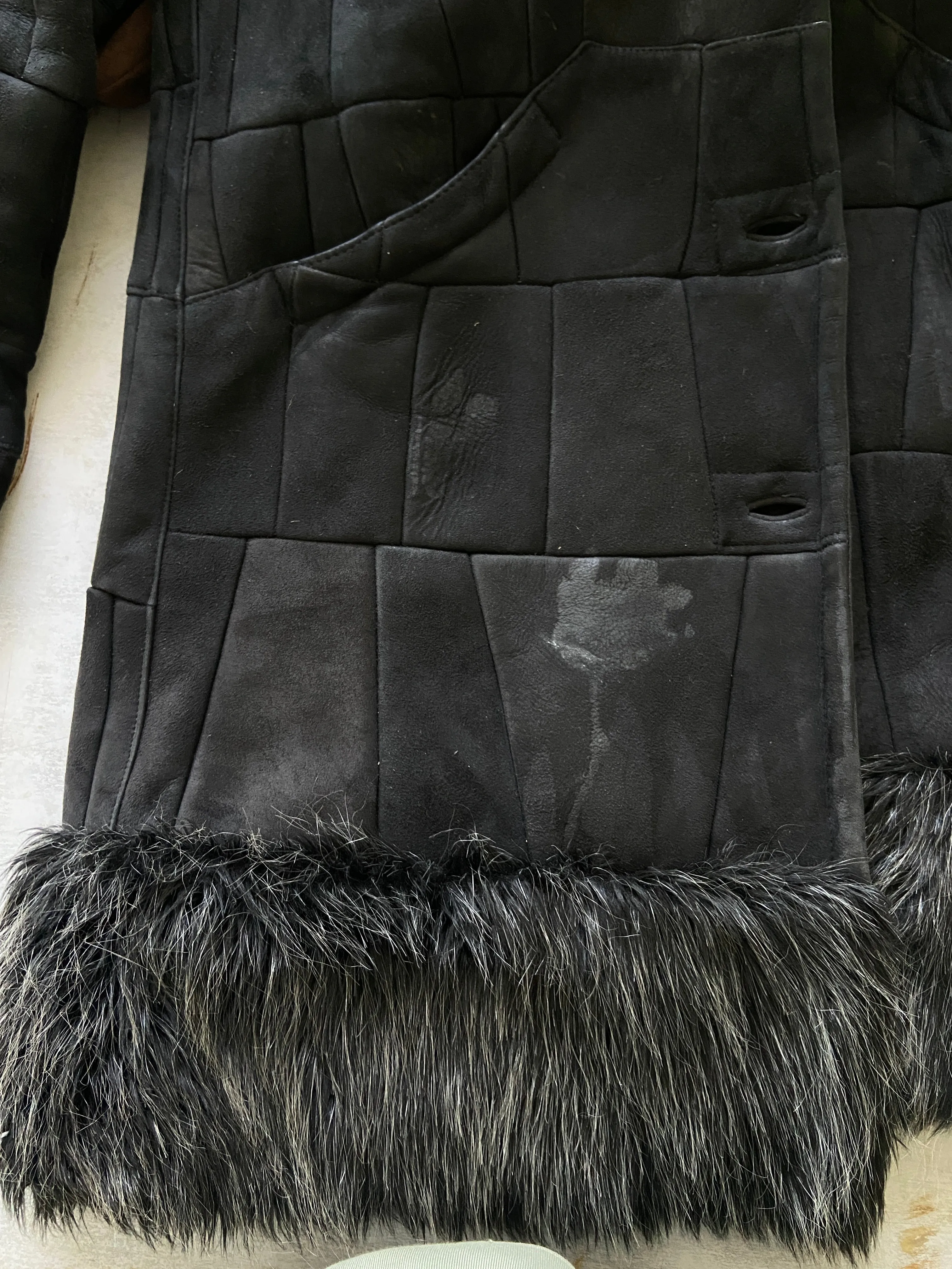 Vintage 90's Women Patchwork Sheepskin Coat in Black