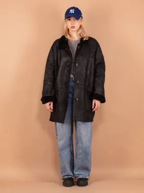 Vintage 90's Women Sheepskin Coat in Black