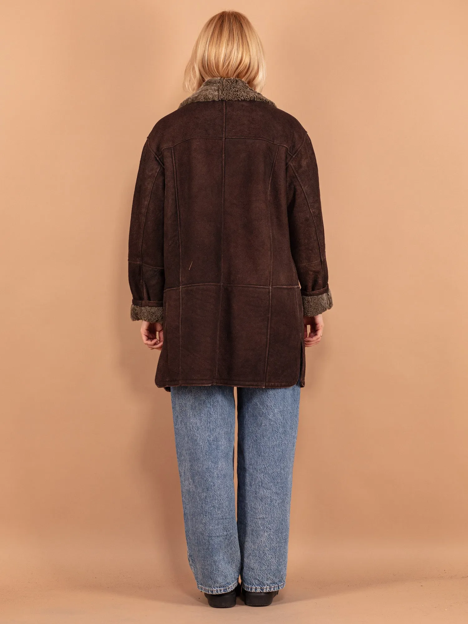 Vintage 90's Women Sheepskin Coat in Brown