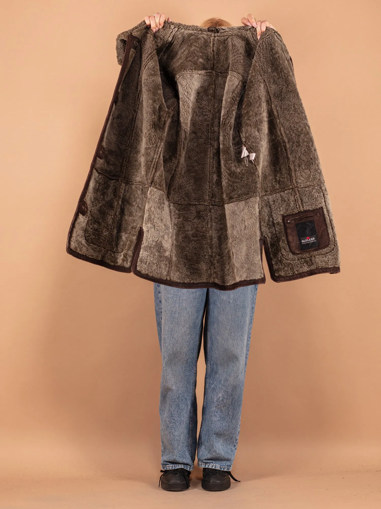 Vintage 90's Women Sheepskin Coat in Brown