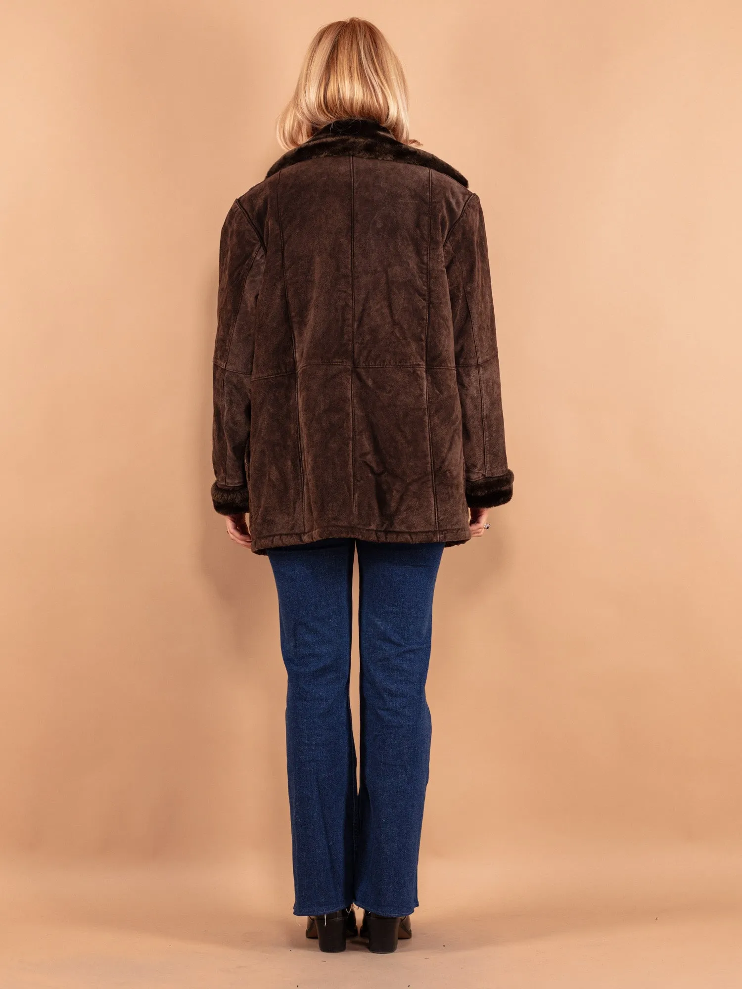 Vintage 90's Women Suede Sherpa Coat in Brown