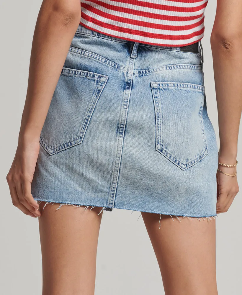 Vintage Denim Mini Skirt | Mid Indigo Marble