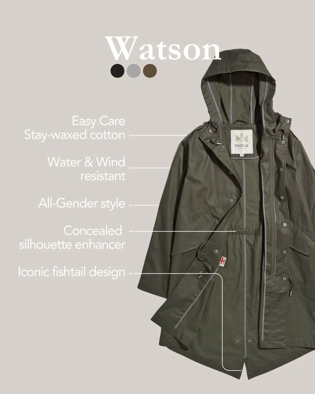 Watson Waxed Cotton Long-Length Parka