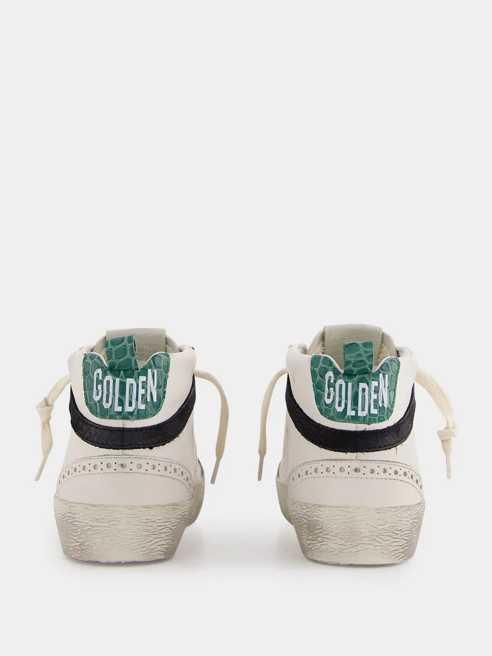 White and Green Mid Star Sneakers With Croc-Embossed Star