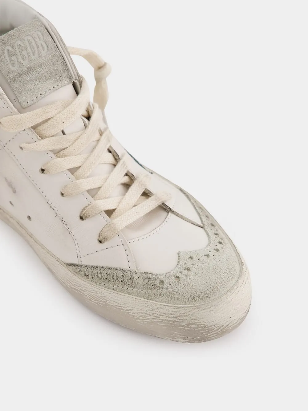 White and Green Mid Star Sneakers With Croc-Embossed Star