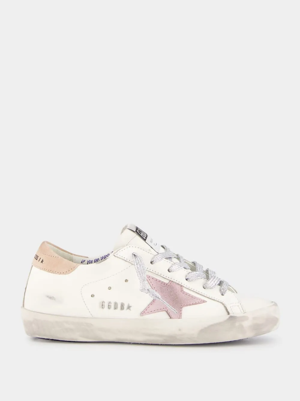 White Antique Pink Super-Star Sneakers With Metal Lettering