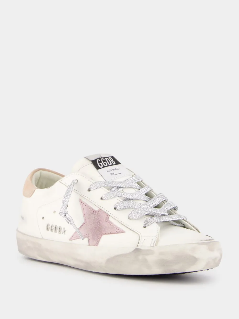 White Antique Pink Super-Star Sneakers With Metal Lettering