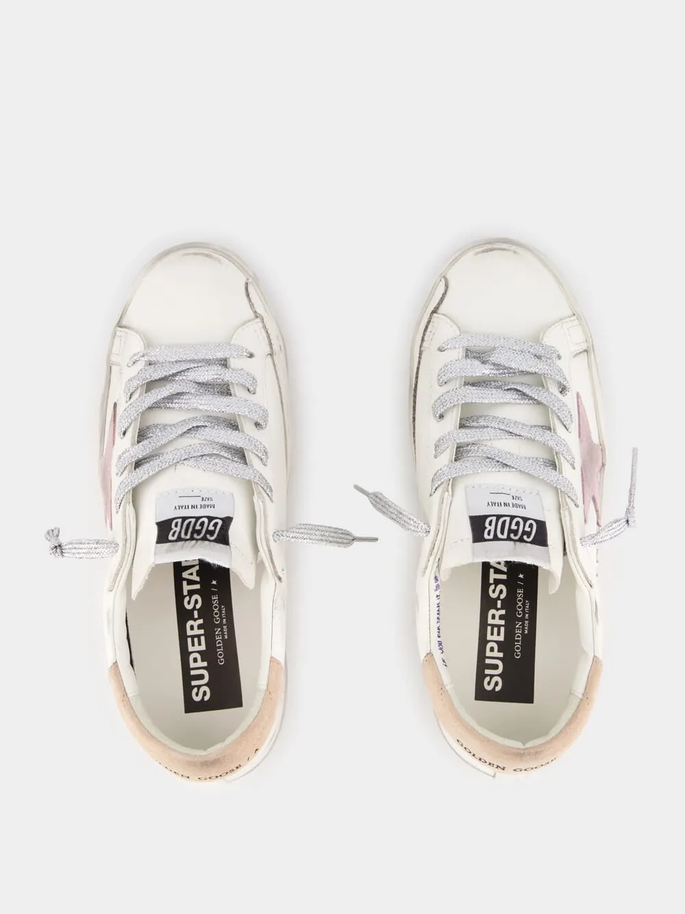 White Antique Pink Super-Star Sneakers With Metal Lettering