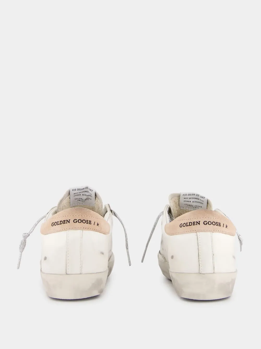 White Antique Pink Super-Star Sneakers With Metal Lettering