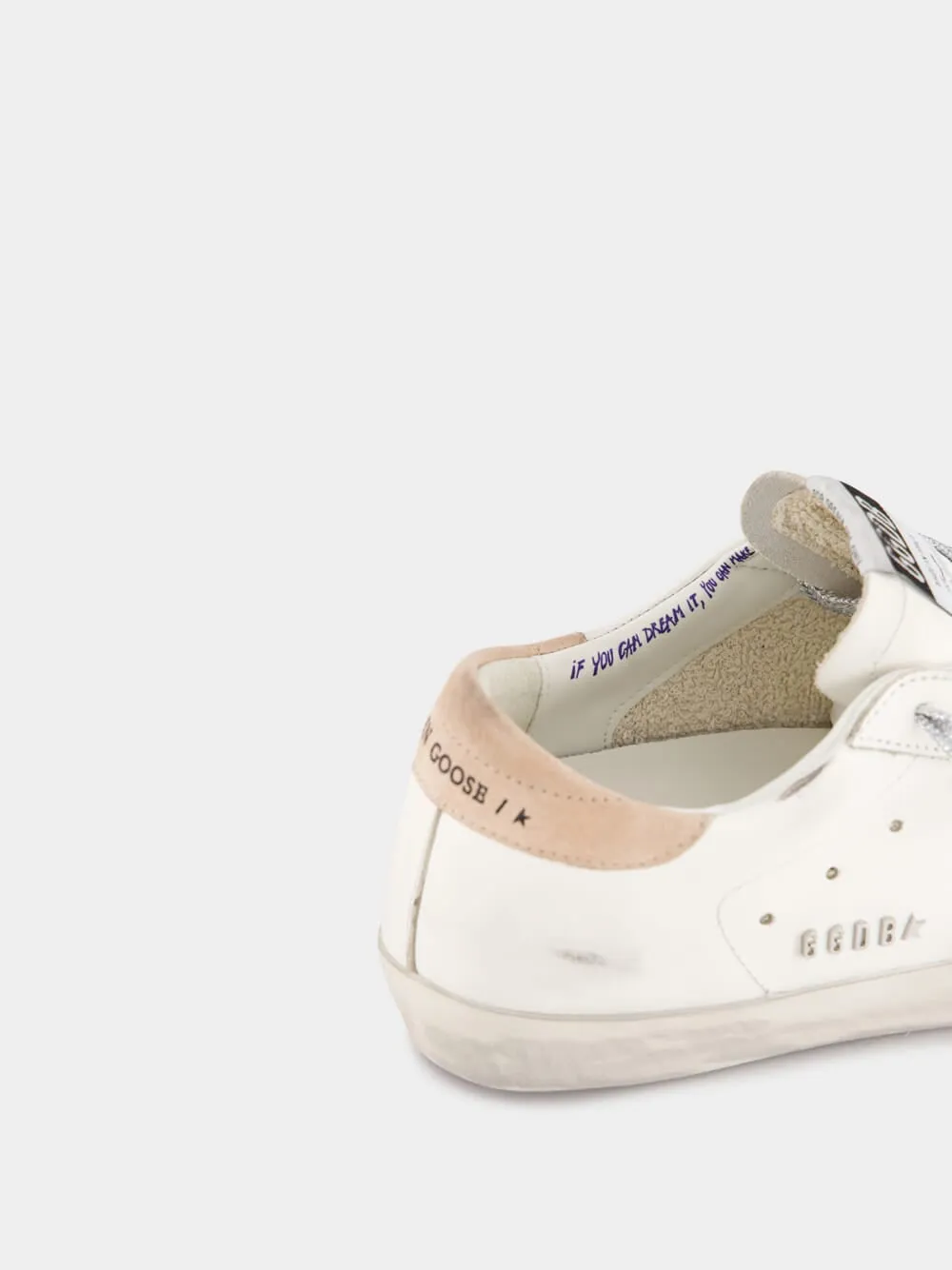 White Antique Pink Super-Star Sneakers With Metal Lettering