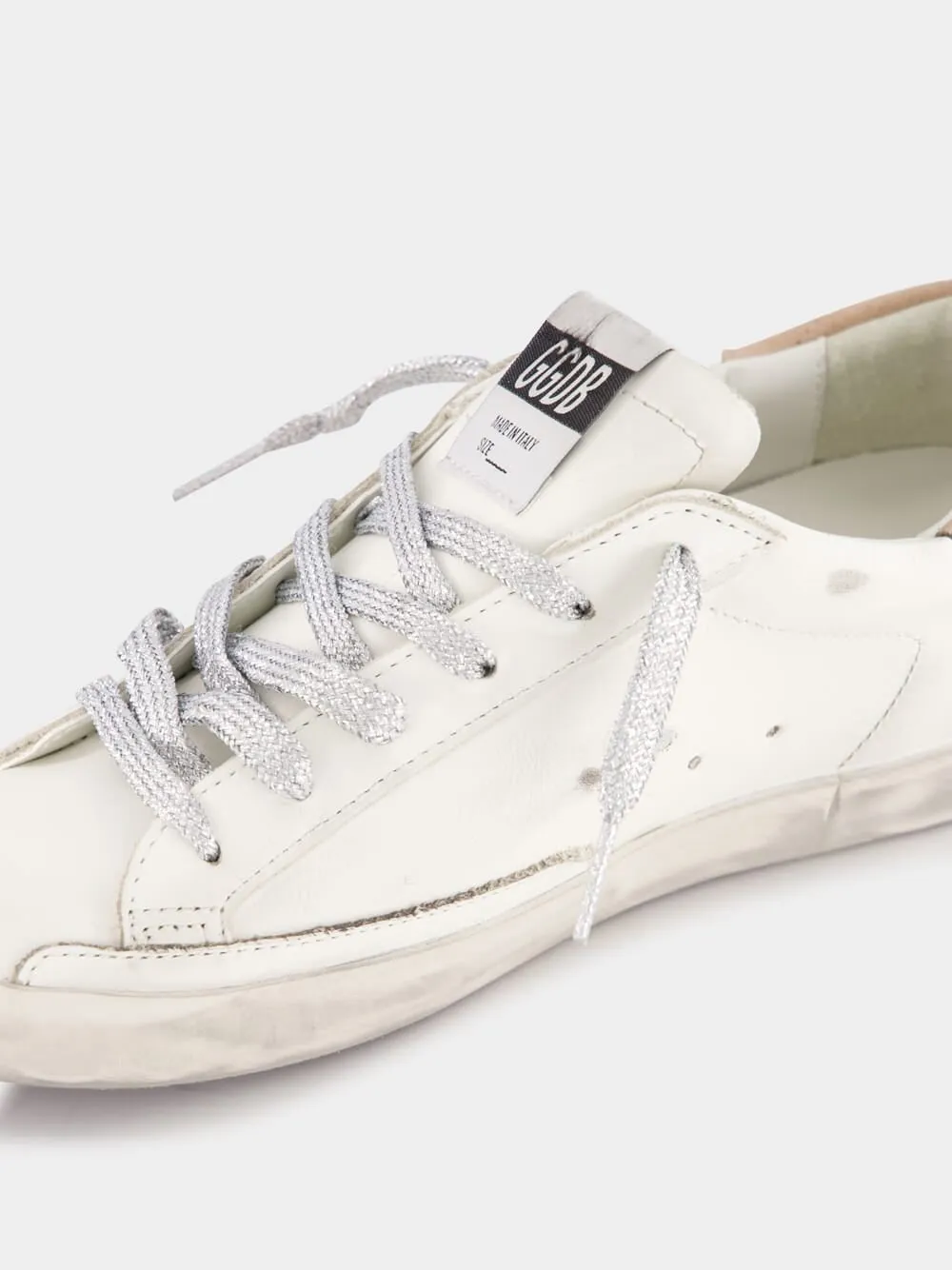 White Antique Pink Super-Star Sneakers With Metal Lettering