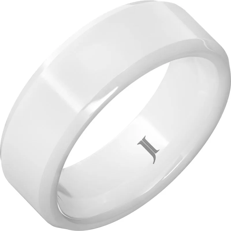 White Ceramic Beveled Ring with Satin Finish