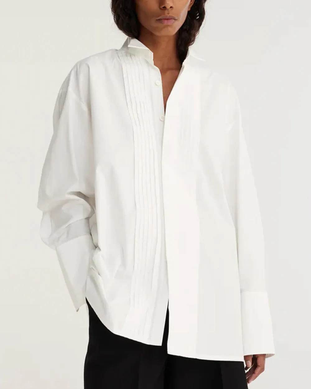 White Poplin Tuxedo Shirt