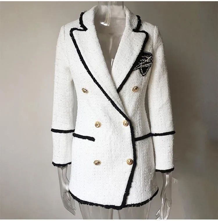 White Tweed Blazer Women - Formal-Business - Plain-Solid