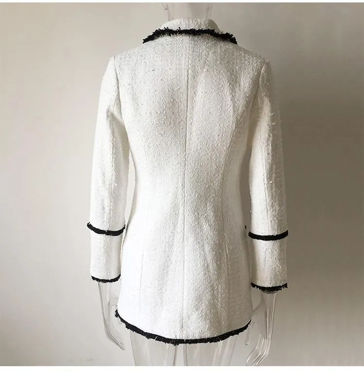 White Tweed Blazer Women - Formal-Business - Plain-Solid