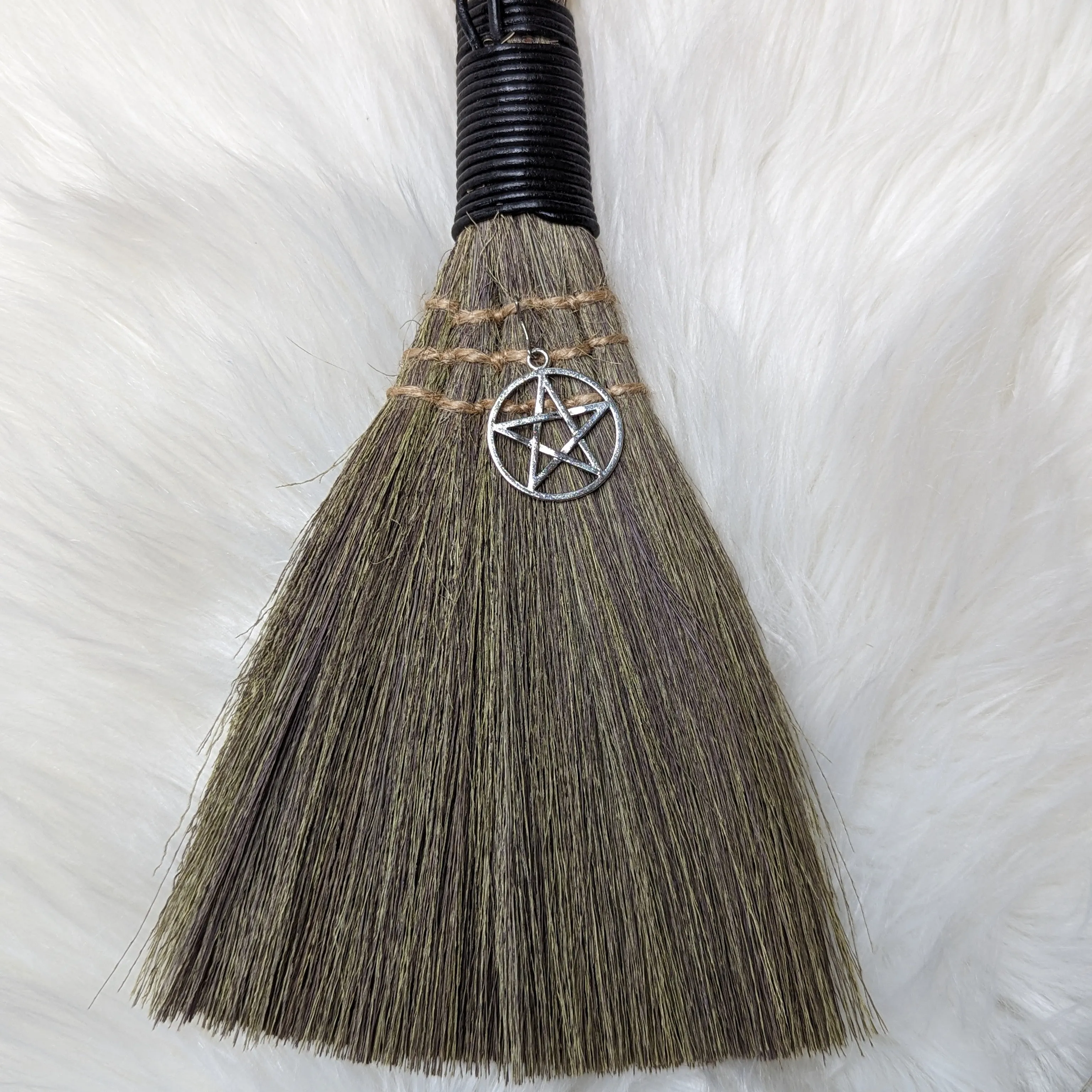 Wicca Broom ~ Evil Eye with Hamsa Charm or Pentacle Charm