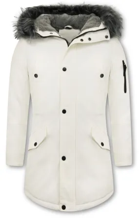 Winter Jackets Long  Fake Fur Collar White