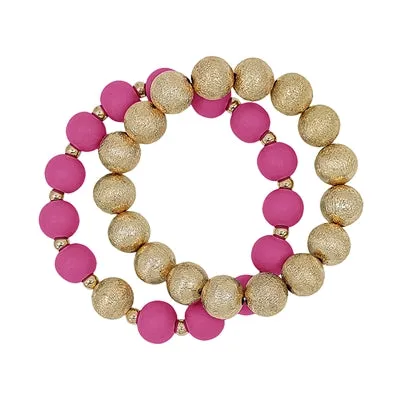 Wood Beaded and Textured Gold Bracelet Set