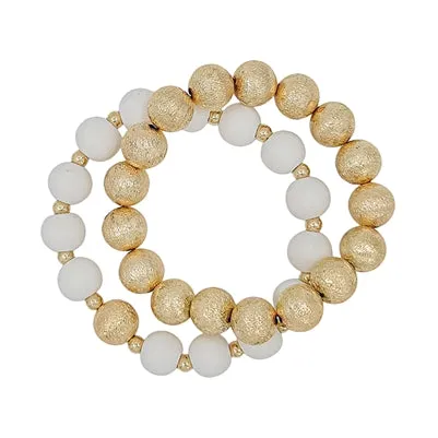 Wood Beaded and Textured Gold Bracelet Set