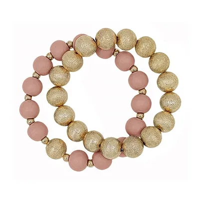 Wood Beaded and Textured Gold Bracelet Set