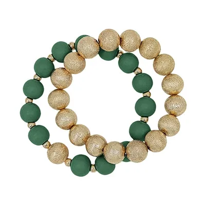 Wood Beaded and Textured Gold Bracelet Set