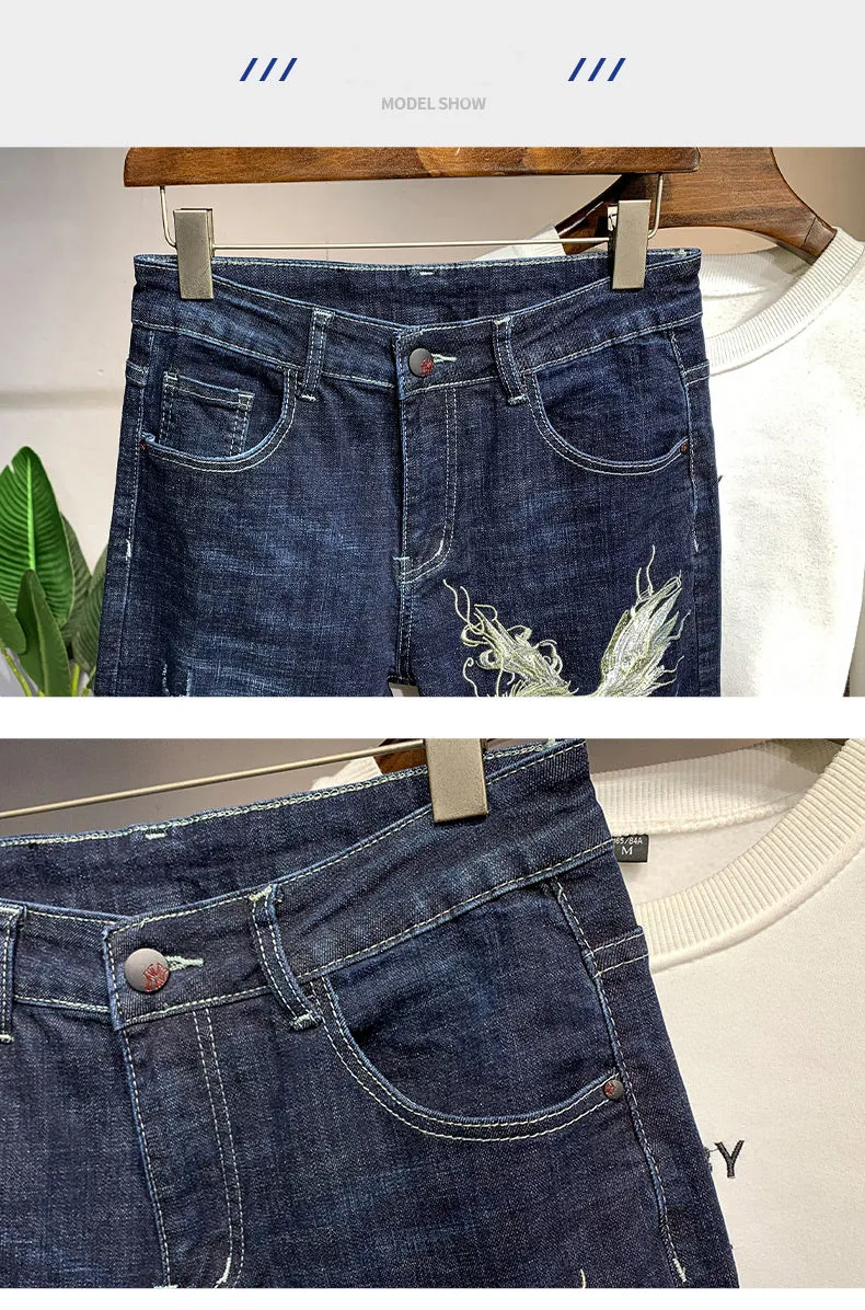 Xituodai Spring New Slim fit Men Jeans Blue Embroidered Casual Fashion Washed Frayed Designer Denim Trousers Male Streetwear