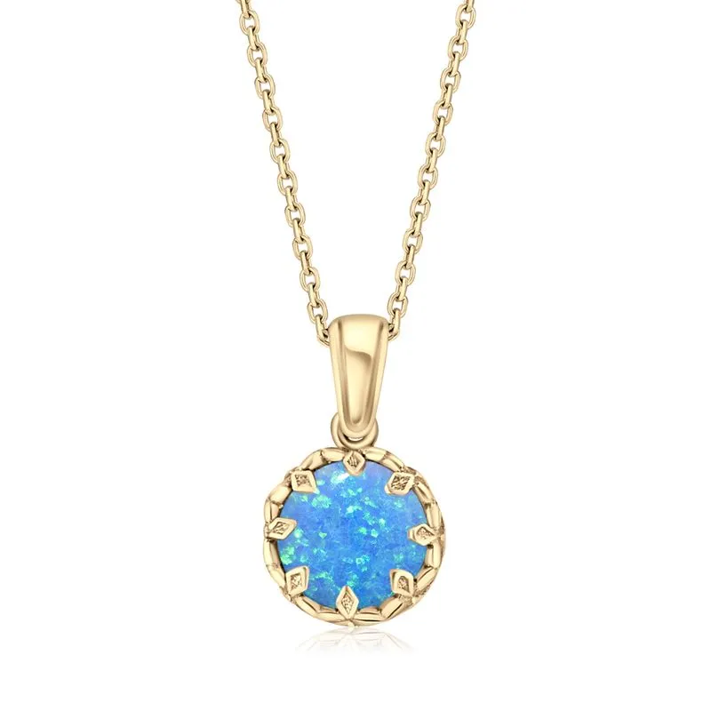 Yellow Gold Plated Pendant Inlaid with Blue Opal