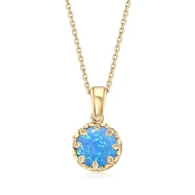 Yellow Gold Plated Pendant Inlaid with Blue Opal