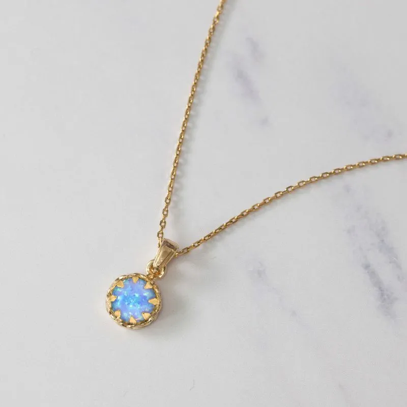 Yellow Gold Plated Pendant Inlaid with Blue Opal