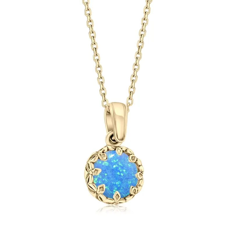 Yellow Gold Plated Pendant Inlaid with Blue Opal