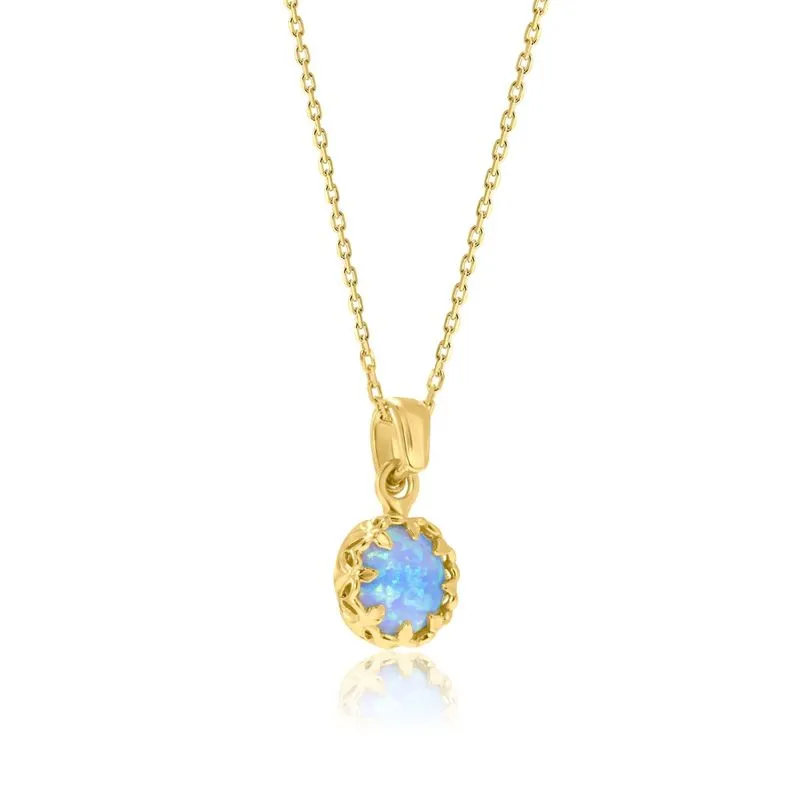 Yellow Gold Plated Pendant Inlaid with Blue Opal