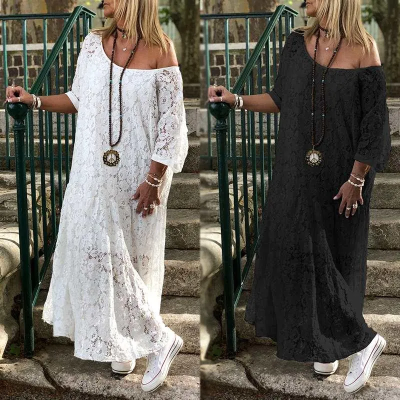 Zanzea Lace Crochet Maxi Long Dress With O-Neck