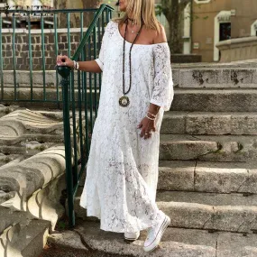 Zanzea Lace Crochet Maxi Long Dress With O-Neck