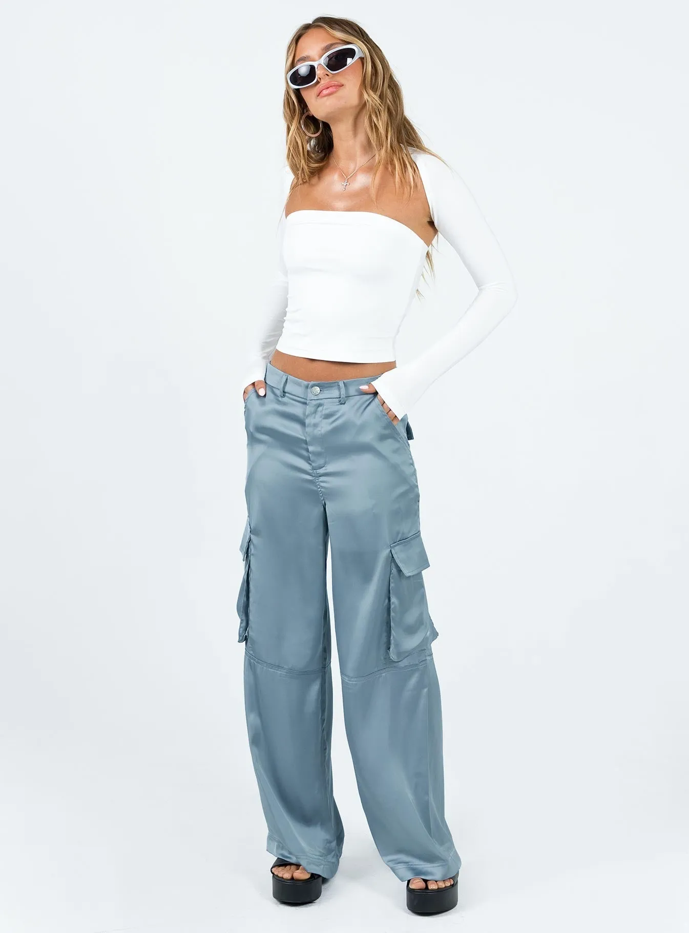 Zora Satin Cargo Pant Blue