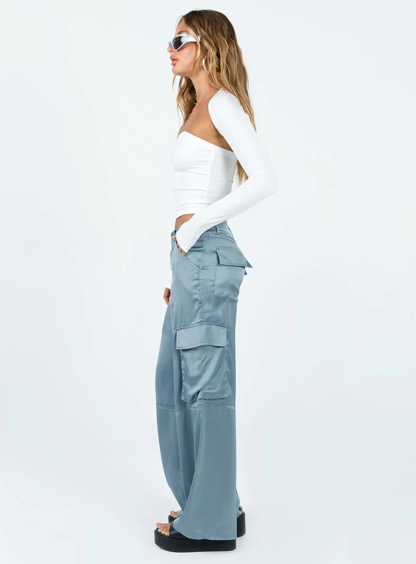 Zora Satin Cargo Pant Blue